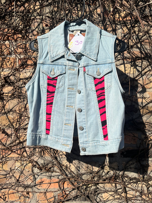 PINK ZEBRA DENIM VEST
